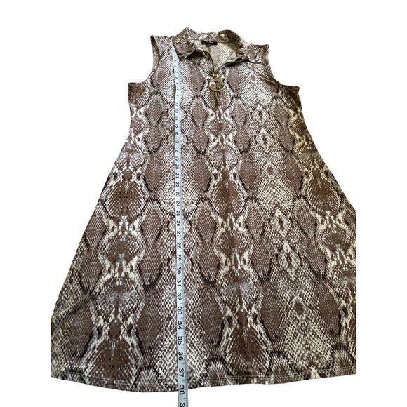💖MSK brown taupe snakeskin print sleeveless dress, gold zipper front closure - Picture 6 of 8